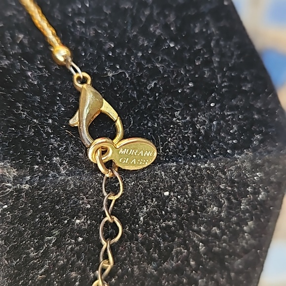 Goldtone Chain Glass Gold Black White Pendant. Made in Italy. - Picture 4 of 4